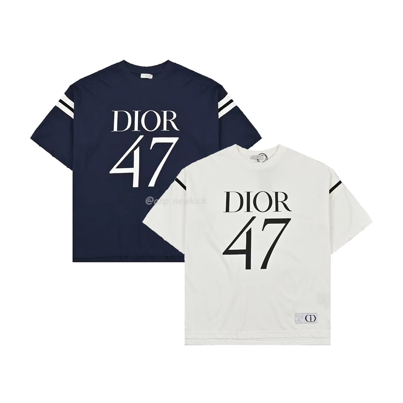 Dior Wide Body Bamboo Pure Cotton Plain Weave Fabric T Shirt White Navy (1) - www.newkick.org